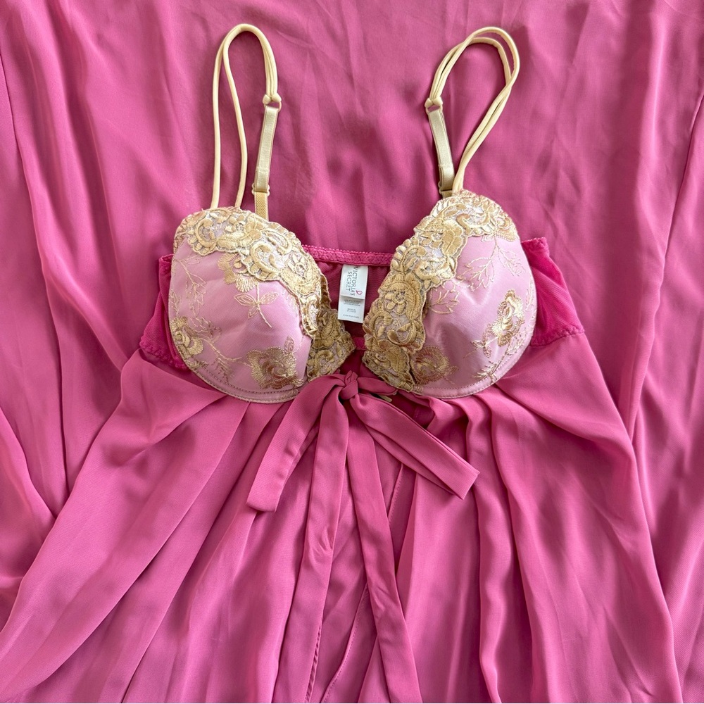 RARE Victoria’s Secret Golden Rose Lingerie Gown Slip Dress